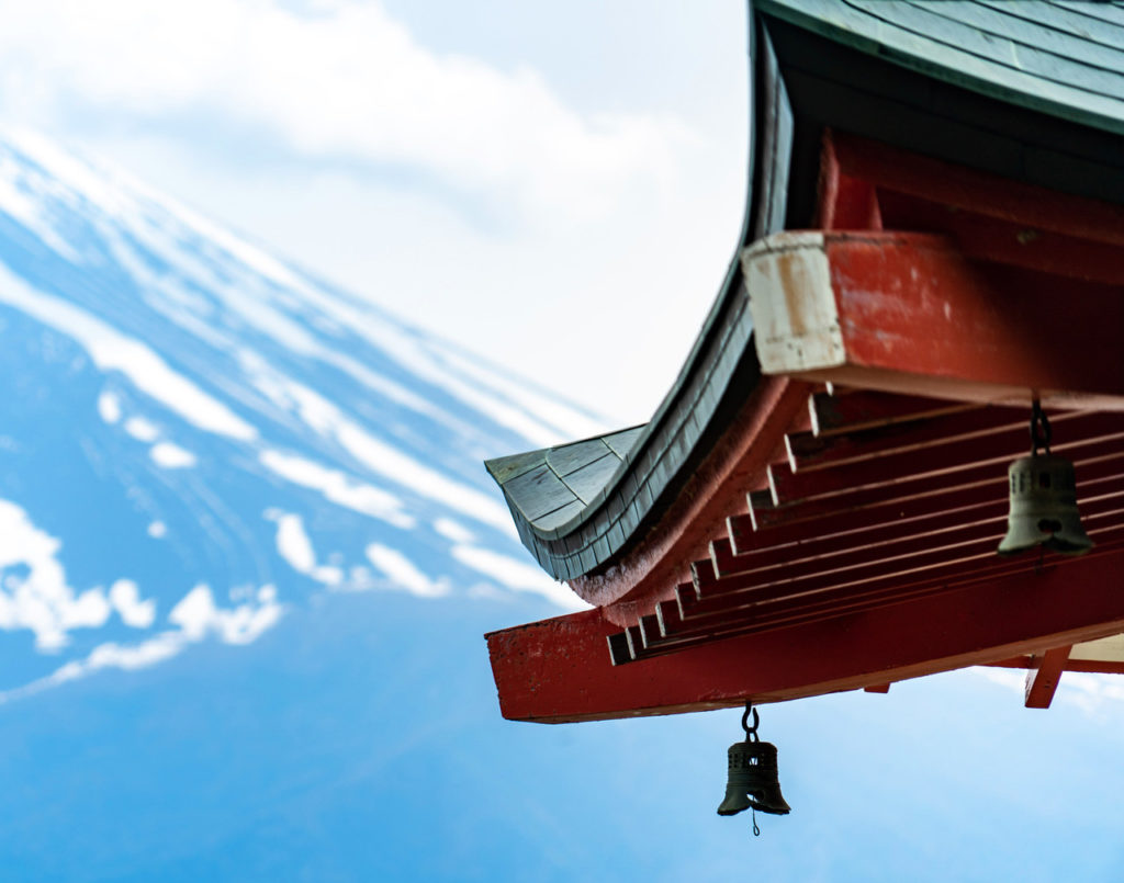 Mount Fuji and a temple